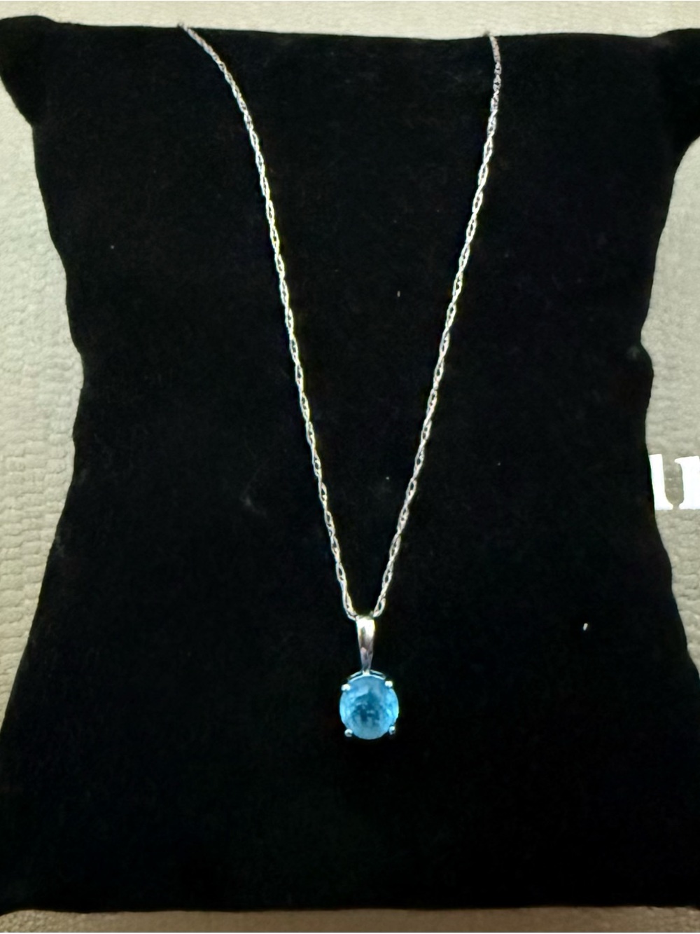 14K White Gold Necklace with Blue Topaz Pendant